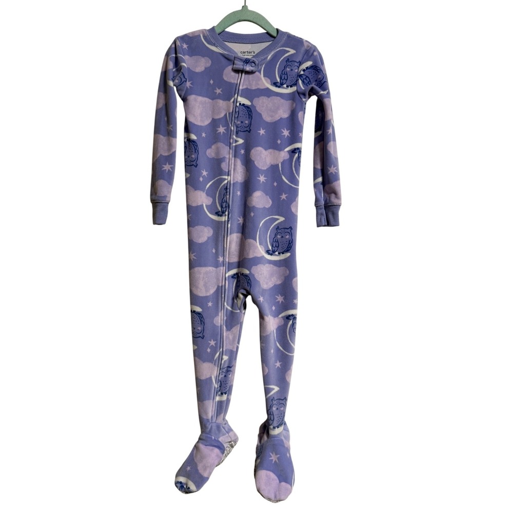 Carters Just One You Toddler Girls Purple Owl Moon Fleece Footed Pajamas 2T